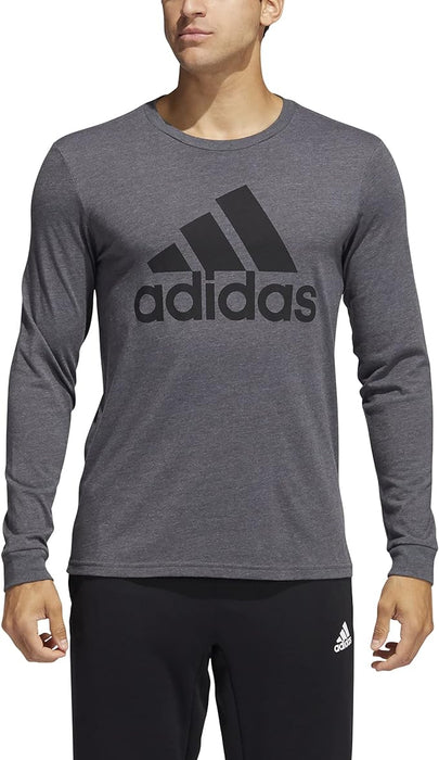 adidas Men's Basic Badge of Sport Long Sleeve Tee, Dark Grey Heather, Medium